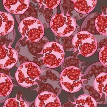 Seamless pattern with hand-drawn fresh pomegranate. Stock Illustration