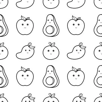 Seamless pattern hand drawn fruit characters Stock Illustration
