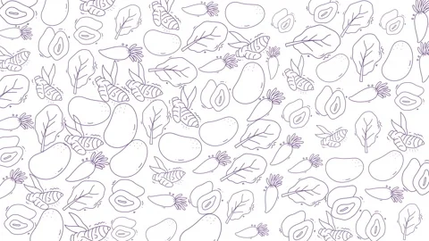 Seamless Pattern of Hand-Drawn Fruits Leaves and Flowers for Natural Backgrou Stock Footage 321640627