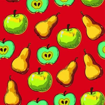 Seamless pattern with hand drawn fruits Stock Illustration