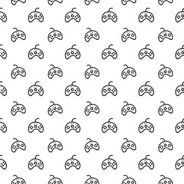 Seamless pattern hand drawn gamepad. Doodle black sketch. Sign symbol. Decora Stockillustratie