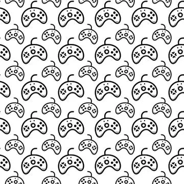 Seamless pattern hand drawn gamepad. Doodle black sketch. Sign symbol. Decora イラスト素材