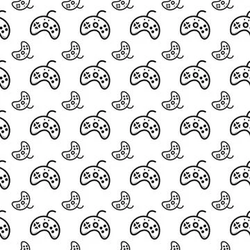 Seamless pattern hand drawn gamepad. Doodle black sketch. Sign symbol. Decora イラスト素材