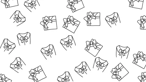 Seamless pattern with hand drawn gift boxes and shirt collars with bow ties Stock Footage 345539161