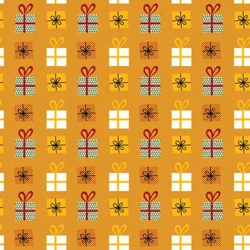 Seamless pattern with hand drawn gift boxes Illustrazione stock