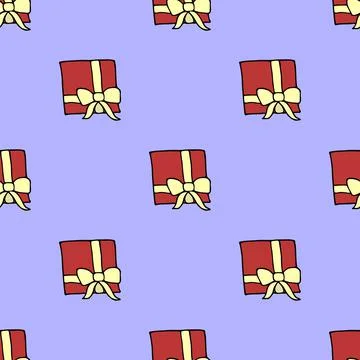 Seamless pattern with hand drawn gift box Stock Illustration
