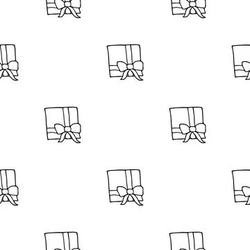 Seamless pattern with hand drawn gift box 스톡 일러스트
