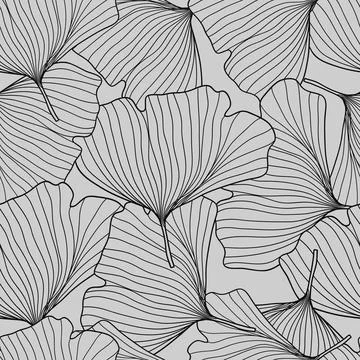 Seamless pattern hand- drawn gingko leaf on gray background.Vector illustrati Stockillustratie