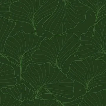 Seamless pattern hand- drawn gingko leaf on green background.Vector illustr.. Stock Illustration