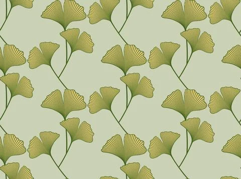 Seamless pattern with hand drawn Ginkgo biloba leaves. Japanese graphic style Stock Illustration