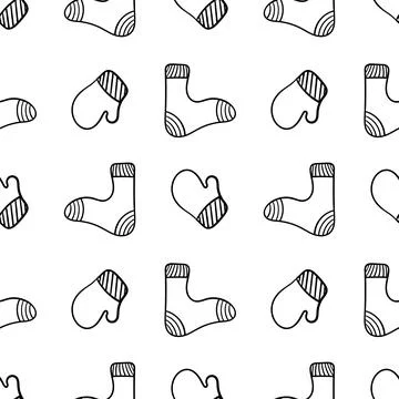 Seamless pattern of hand drawn gloves and socks Stock Illustration