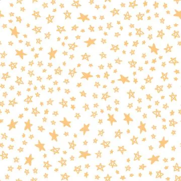 Seamless pattern with hand drawn gold stars on white background. Vector illus Stock Illustration