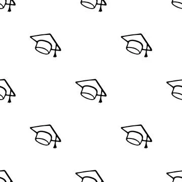 Seamless pattern with hand drawn graduate hat. Doodle style vector illustration Stock Illustration
