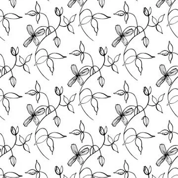 Seamless pattern. Hand drawn graphic flowers Stock Illustration