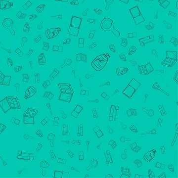 Seamless pattern of hand drawn graphic contour different beauty salon tools. Stock Illustration