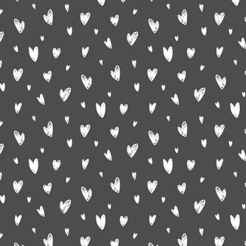 Seamless pattern with hand drawn graphic hearts on gray background. Decorat.. イラスト素材