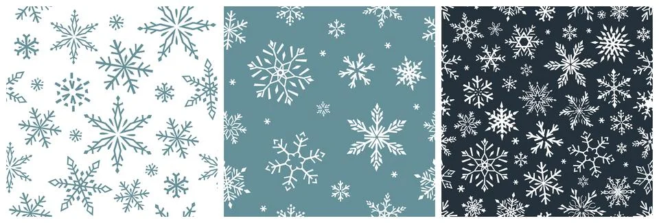 Seamless pattern of hand-drawn graphic snowflakes. Modern flat illustration.. Stock Illustration