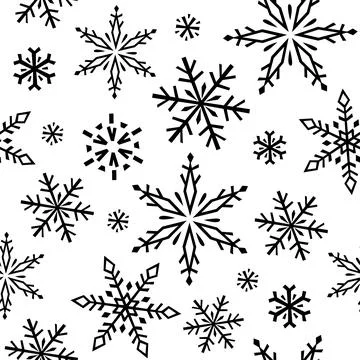 Seamless pattern of hand-drawn graphic snowflakes. Modern flat illustration.. Stock Illustration