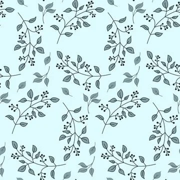 Seamless pattern hand drawn gray twig with leaves and berries vector illustra Illustrazione stock