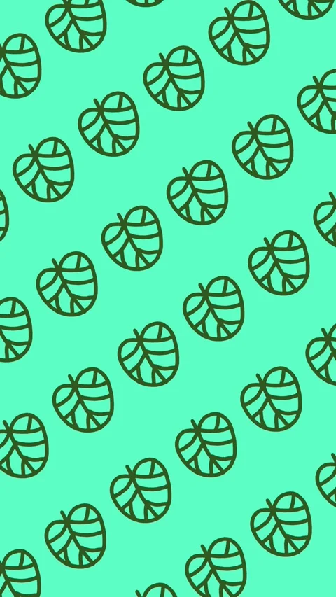Seamless pattern of hand-drawn green leaves on abstract vertical mint background Stock Footage 339986400