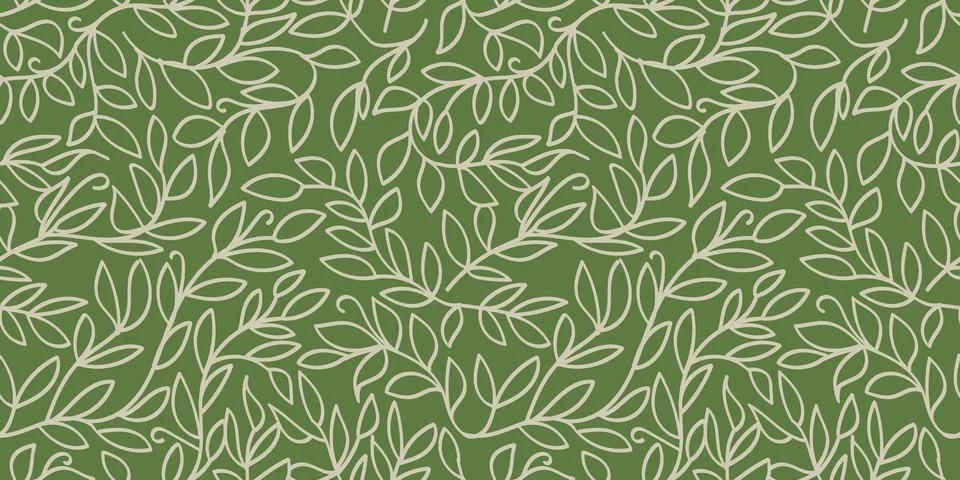 Seamless Pattern Hand Drawn Green Leaves on Dark Background. Vector Illustr.. 스톡 일러스트