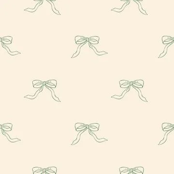 Seamless pattern with hand drawn green bows on a soft pastel background Stock Illustration
