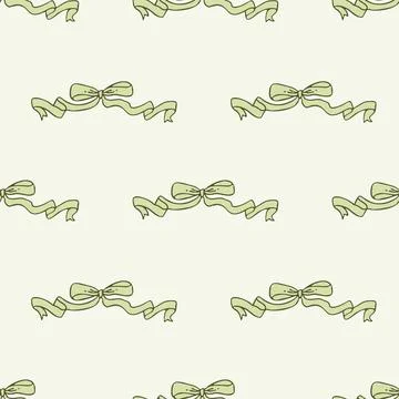 Seamless pattern with hand drawn green bows on a soft pastel background Stock Illustration