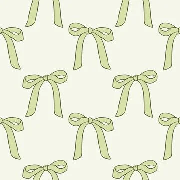 Seamless pattern with hand drawn green bows on a soft pastel background Stock Illustration