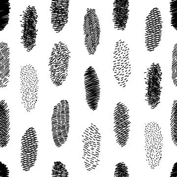 Seamless pattern of hand drawn hatched scribble symbols isolated on white. Illustrazione stock