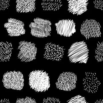 Seamless pattern of hand drawn hatched scribble symbols isolated on black Stock Illustration
