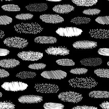 Seamless pattern of hand drawn hatched scribble symbols isolated on black Stock Illustration