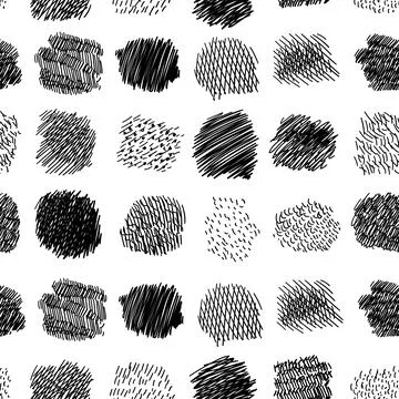 Seamless pattern of hand drawn hatched scribble symbols isolated on white. Stock Illustration