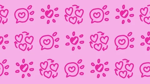 Seamless pattern of hand-drawn heart loops, romantic speech bubbles, and shining Stock Footage 337800849