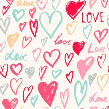 Seamless pattern with hand drawn heart. Black background Stock Illustration