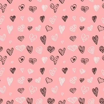 Seamless pattern with hand drawn heart shapes Stock Illustration