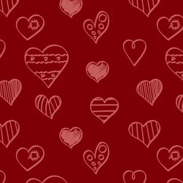Seamless pattern with hand drawn heart shapes Stock Illustration