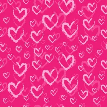 Seamless pattern with hand drawn heart shapes on pink background. Vector illu Stock Illustration