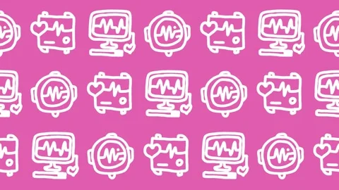 Seamless pattern of hand-drawn heartbeat monitors and ECG electrocardiogram Stock Footage 336439999