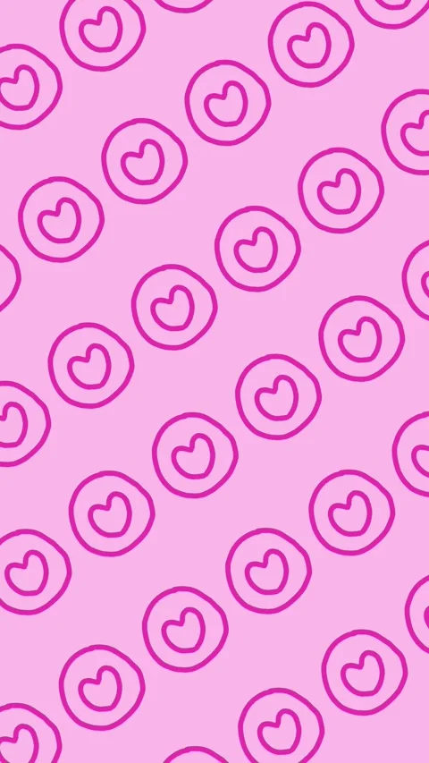 Seamless pattern of hand-drawn hearts in circles on abstract vertical background Stock Footage 338286063