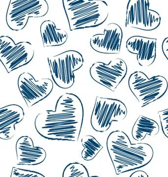Seamless pattern of hand-drawn hearts isolated on white Stock Illustration