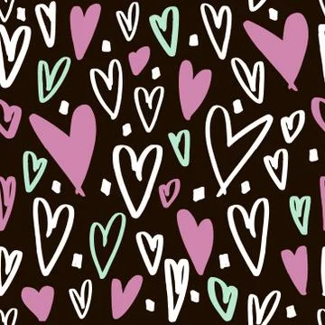 Seamless pattern with hand drawn hearts. Creative expressive background Stock Illustration