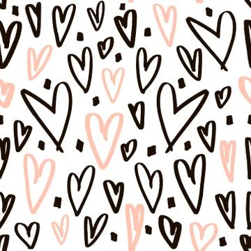 Seamless pattern with hand drawn hearts. Creative expressive background Stock Illustration