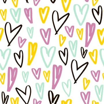 Seamless pattern with hand drawn hearts. Creative expressive background Illustrazione stock