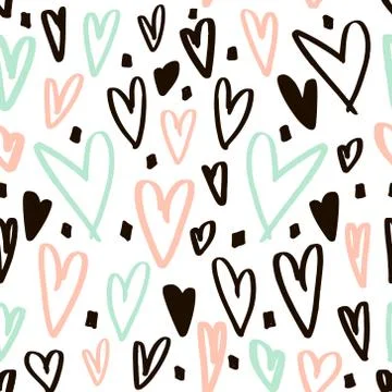 Seamless pattern with hand drawn hearts. Creative expressive background Stock Illustration