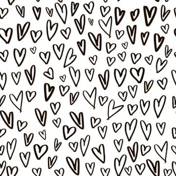 Seamless pattern with hand drawn hearts. Creative expressive background Stock Illustration