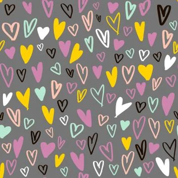 Seamless pattern with hand drawn hearts. Creative expressive background Illustrazione stock