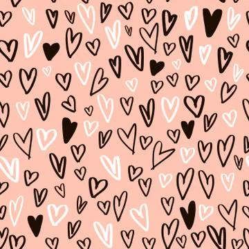 Seamless pattern with hand drawn hearts. Creative expressive background Stock Illustration