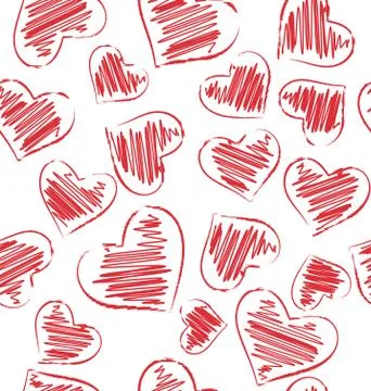 Seamless pattern of hand-drawn hearts isolated on white Stock Illustration