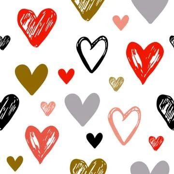 Seamless pattern with hand drawn hearts Stock Illustration