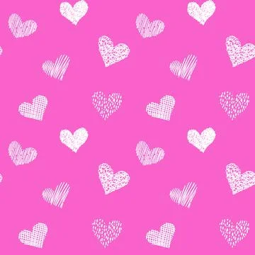 Seamless pattern with hand drawn hearts in doodle style. Pink and white colors Stock Illustration